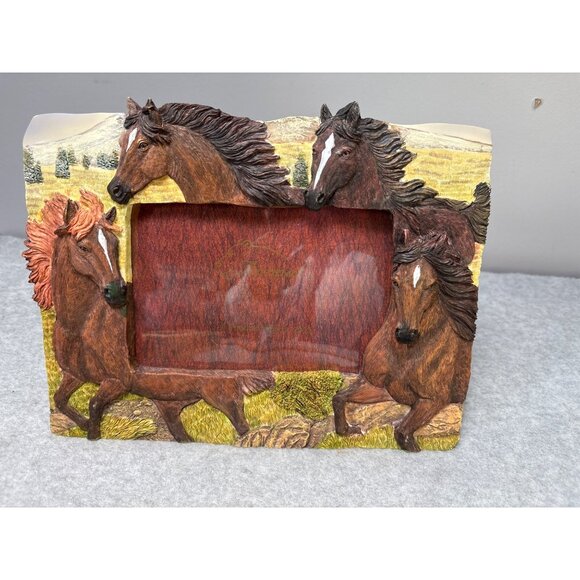 Galloping Horse-Themed Resin Picture Frame Holds 4x6" - Picture 1 of 7